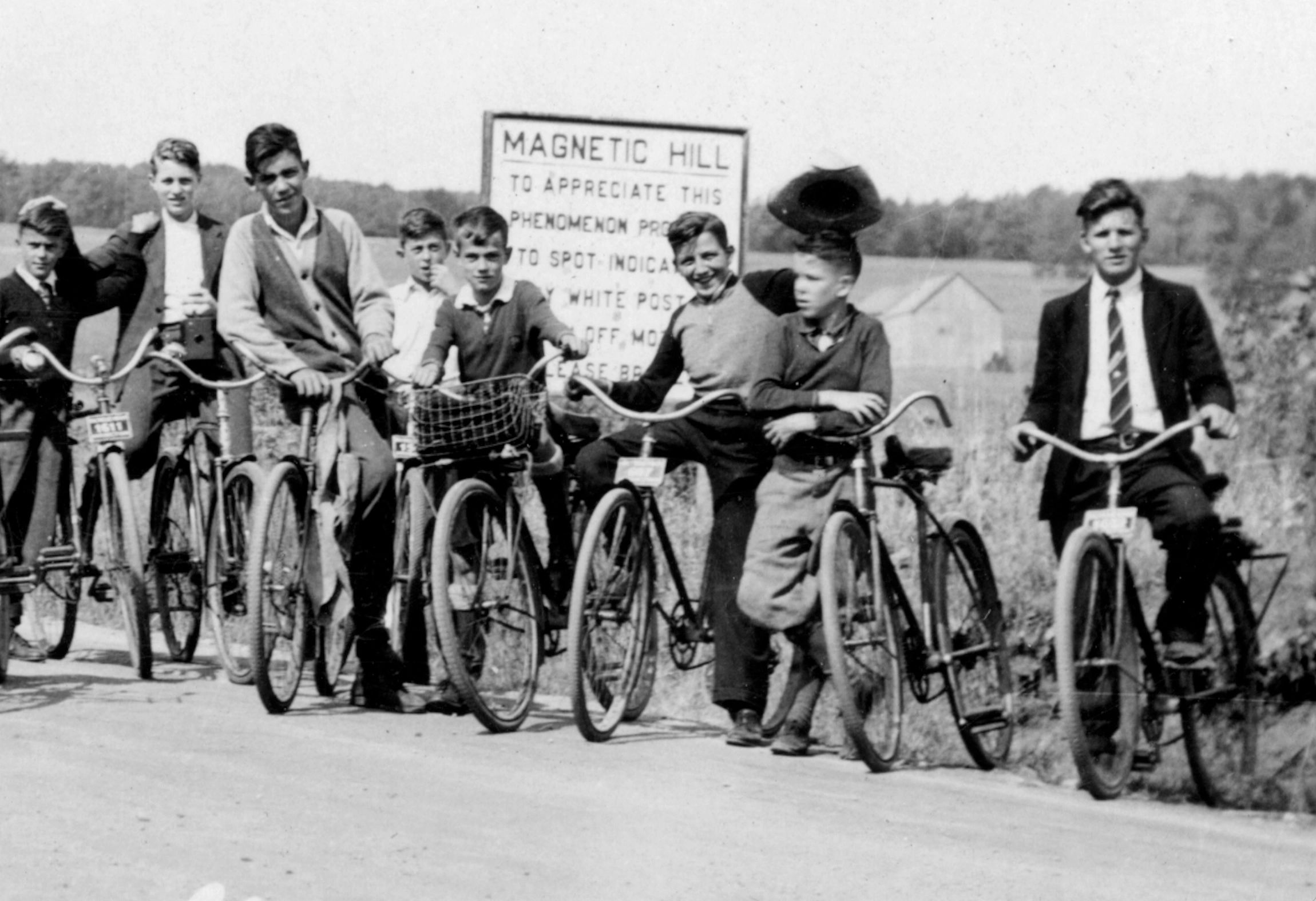 Magnetic Hill has been a New Brunswick icon since the 1930s and grew into a full attraction with a gift shop, zoo, water park, and more — all because three sceptical newspaper reporters in 1933 drove out to investigate a “silly” story… and found out it was true. (Provincial Archives of New Brunswick P46-7!)