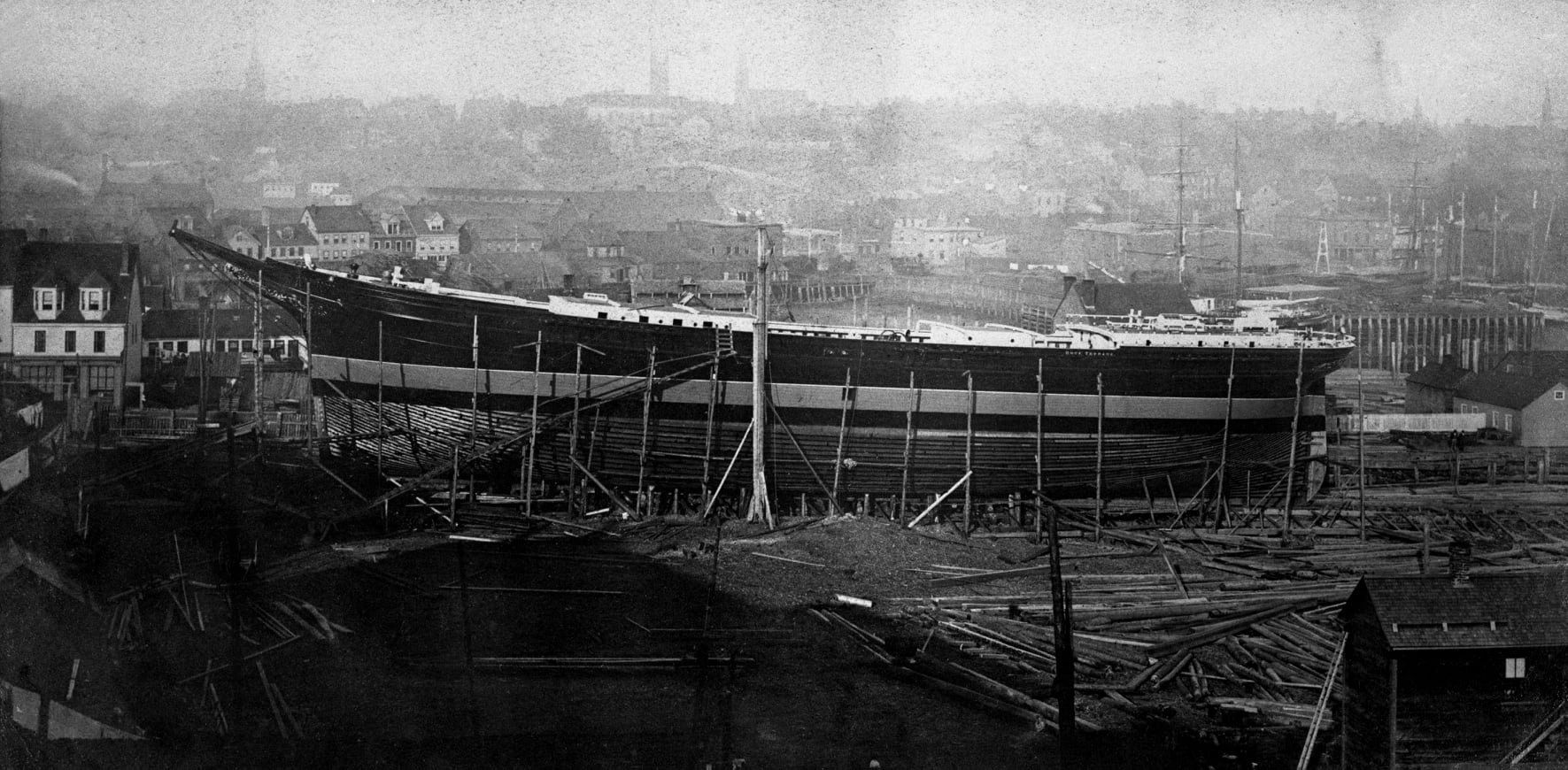 The Rock Terrace under construction in Portland (near Saint John) in 1875 Provincial Archives of NB P642-7 George Flewelling fonds