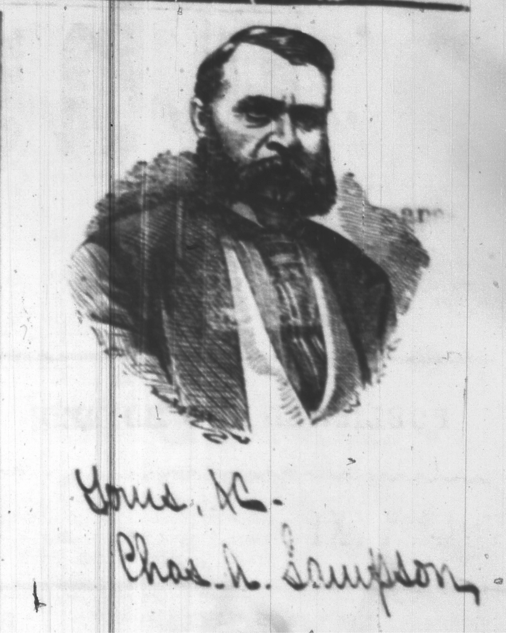 A photo of Charles Sampson that appeared alongside a profile on him in the New Brunswick Reporter in 1874. Notably for the time, this 1874 profile included a glamourous photograph [above]; an extreme rarity for a NB newspaper at that time. In fact, it was so exceptionally rare that the paper actually explained to its readers the painstaking process behind its appearance: first, a Fredericton photographer named Tuck had taken the picture; next Sampson had sent it to New York to get “engraved and stereotyped”; then it was sent back to be published in the newspaper.