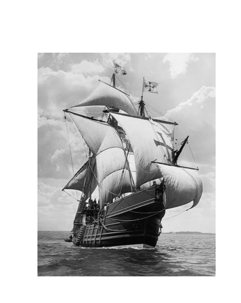 This 1893 photograph is of a reconstructed caravel, one of the two ships that carried settlers overseas to the lost colony which, if the stories are true, would have been the first European colony in North America since the Vikings -- vastly earlier than the more famous lost colony of Roanoke. Photograph: Library of Congress