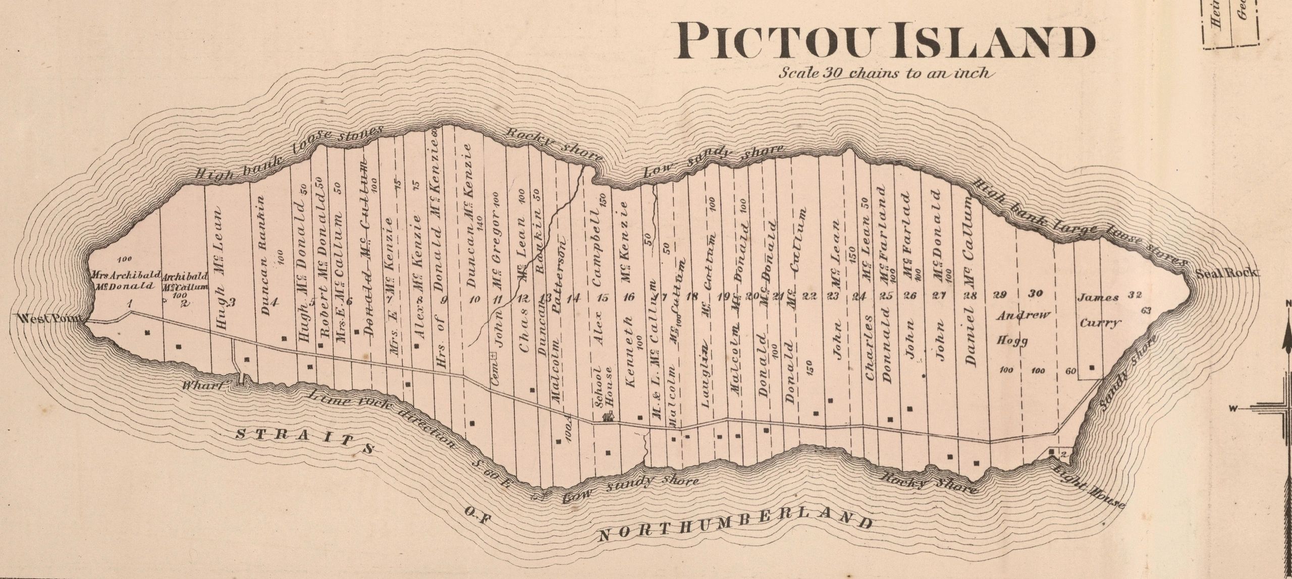 A map of Pictou Island in 1879, from the book "Illustrated Historical Atlas Of Pictou County Nova Scotia."