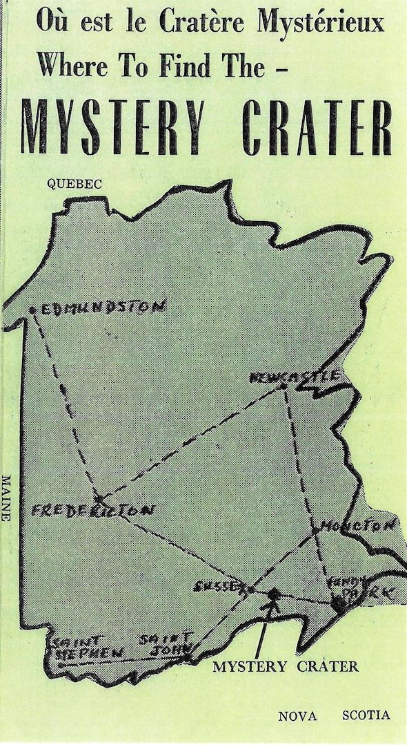 The front of a brochure for the Mystery Crater features what might possibly be the least helpful map I have ever tried to follow! (Provincial Archives of New Brunswick MC3-902)