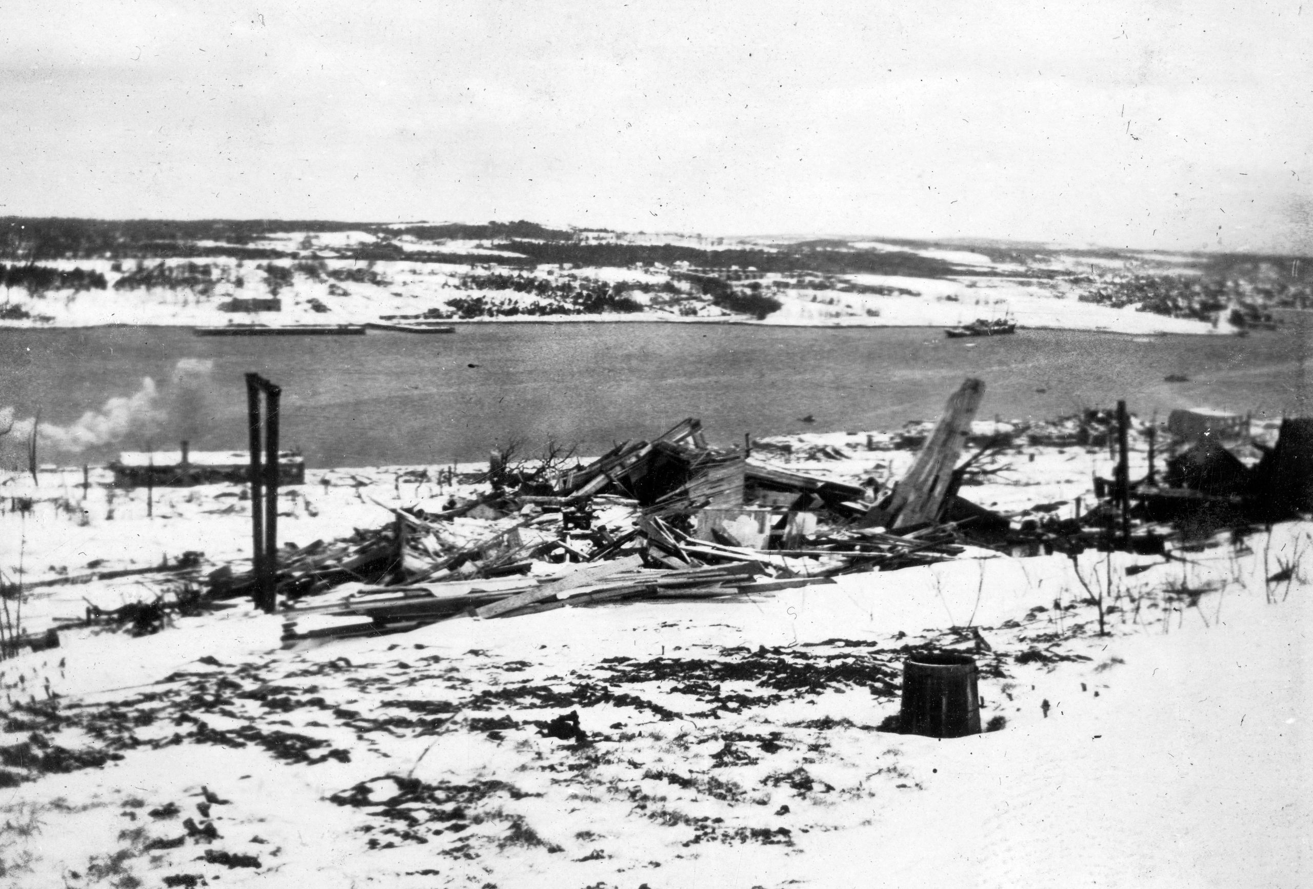 Overlooking Halifax Harbour in the wake of the explosion. Nothing is left. (Provincial Archives of New Brunswick P827-MS1-206)