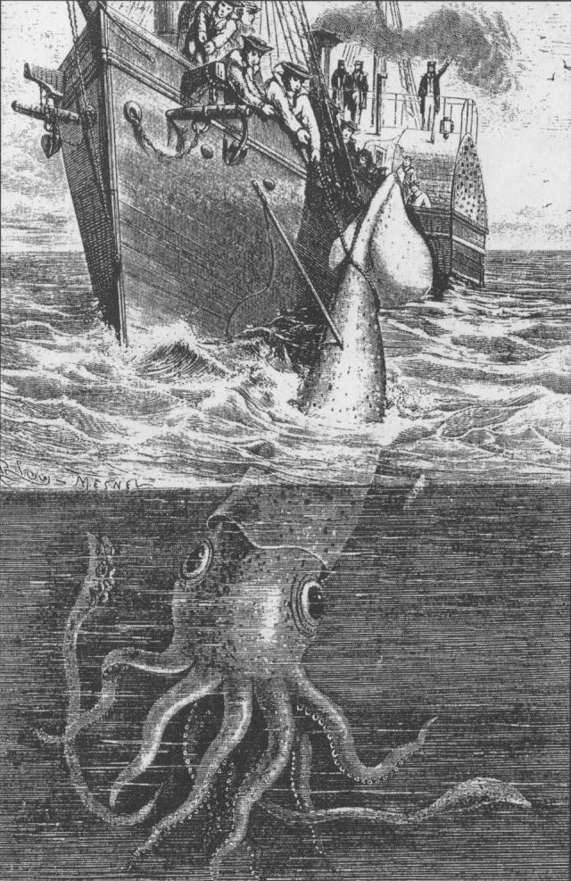 The Alecton Being attacked by a giant squid in 1861 by Charles Bevalet