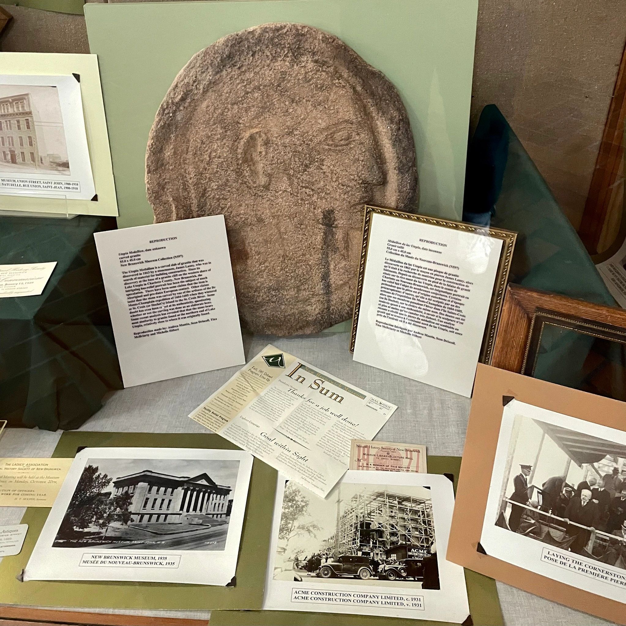 A replica of the Lake Utopia Medallion on display at the New Brunswick Museum (or, at least, it was before the building was closed for several years of renovations)