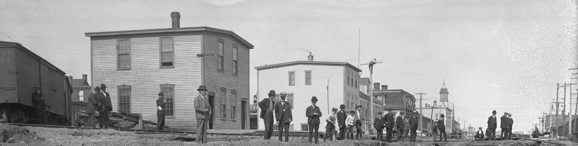 Saint John looking north from Carleton St. Look closely and you can see the curious detail of someone climbing a telegraph poll. (Provincial Archives of New Brunswick P210-1496)