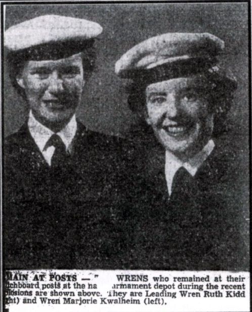 Wrens Ruth Kidd and Marjorie Kwalheim who stayed at thier posts during the Second Halifax Explosion.