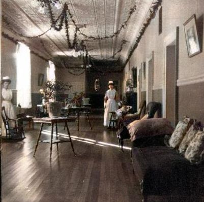 The interior of the Saint John Lunatic Asylum circa 1910, decorated for Christmas. (Provincial Archives of New Brunswick P37-1)